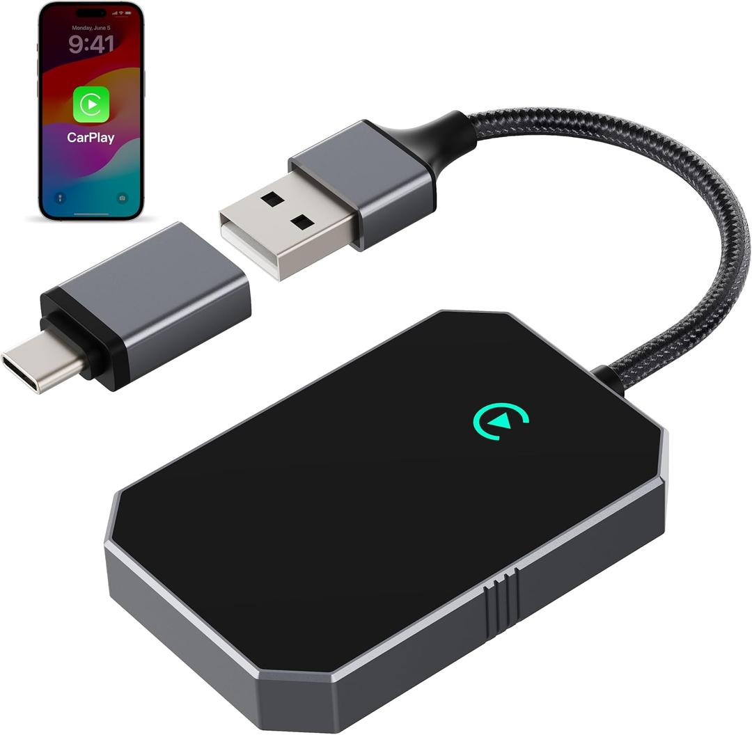 2026 Upgraded Wireless CarPlay Adapter for iPhone Convert Factory Wired to Wireless Plug-and-Play USB-A/USB-C, No Latency Siri/HD Nav, Compatible with Car with Wired CarPlay & iOS 10+