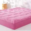 KUB Queen Cotton Mattress Topper, Breathable Pillow Top with 8-21 Inch Deep Pocket, 3D Snow Down Alternative Fill, Fluffy Mattress Pad Cover (Pink, 80 * 60inch)