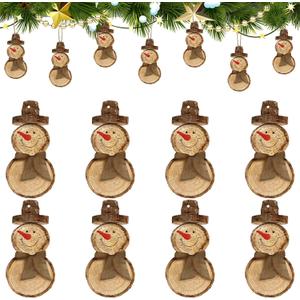 Maitys 36 Pcs Wooden Snowman Christmas Ornaments Primitive Snowman Tree Hanging Ornaments Winter Decorations Farmhouse Figurine Cutouts for Tree Decor Holiday Xmas Party Supplies(Brown)