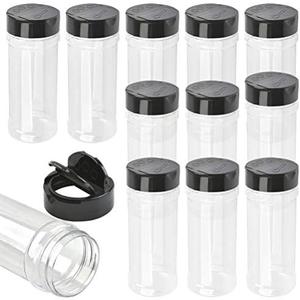 12 Pack Plastic Spice Containers, 8oz Plastic Spice Jars with Black Cap, Plastic Spice Bottles With Shaker Lids, Empty Seasoning Bottles Plastic Seasoning Containers for Spice, Herbs and Powders