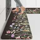 KIMODE Anti Fatigue Mats for Kitchen Floor 17"x47"+17"x29", Farmhouse Floral Kitchen Rugs Sets of 2, Cushioned Kitchen Floor Mats, Non Slip Standing Mat for Sink, Laundry, Office, Desk Black