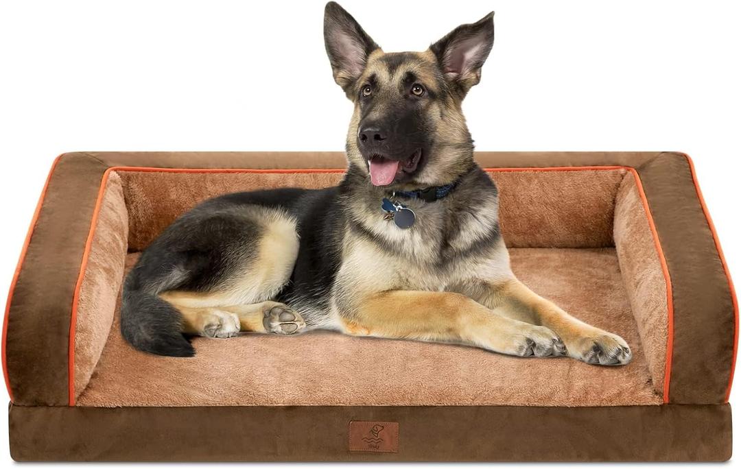 Dog Beds for Extra Large Dogs, Washable Dog Bed with Removale Bolsters, XL Pet Bed with Nonslip Bottom, Extra Large Pet Bed, Brown