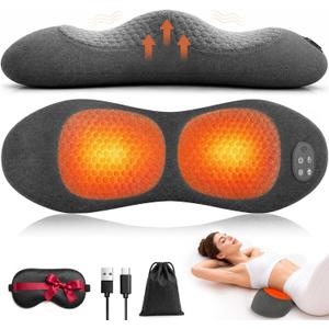 Upgraded 3-in-1 Triple Fusion Back Massager, Cordless Lumbar Support Pillow with Heat, Massage, Electric Stretch for Pain Relief, Lower Back Massager with 3000mAh Rechargable for Bed Office Chair Car