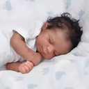 16 Inch Realistic Reborn Black Girl Doll Lifelike African American Newborn Sleeping Baby Doll Soft Weighted Body Mixed Baby with Brown Skin Cute Real Life Biracial Bebe Toys