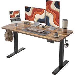 TIQLAB Electric Standing Desk, Adjustable Height Stand up Desk, 55 * 28 Inches Sit Stand Home Office Table with Splice Board, Rustic Brown