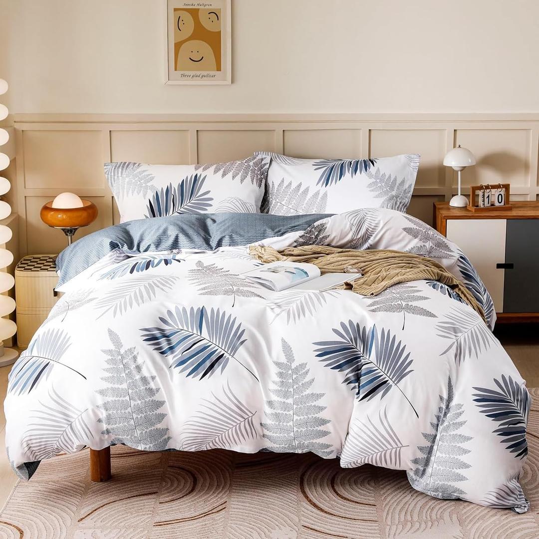 OAITE Duvet Cover Set,100% Cotton Comforter Cover with Leaf Pattern Duvet Cover Set,Soft Bedding Set Includes with 3 Piece (2 Pillow Shams,1 Duvet Cover) (King-104" x 90")