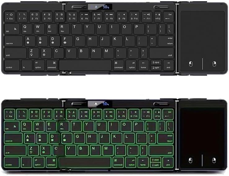 JOMAA Foldable Bluetooth Keyboard with Trackpad, RGB Backlight, Portable, Full-Size Rechargeable Travel Keyboard with Lockable Fold for iPad/iPhone/Smartphone/Tablet/PC/Laptop (with touchpad)