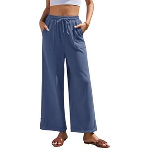 grewley Womens Wide Leg Pants Baggy Palazzo Pants Casual Loose Drawstring Elastic Waisted Lounge Trousers with Pockets, S