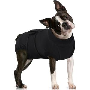 FUAMEY Dog Recovery Suit Male,Dogs Surgery Neuter Suits Puppy Spay Shirts for Female Protect Dog's Skin Anti Licking Abdominal Wounds Doggie Onesie Pet Bodysuit Alternative to Cone Black L (L(Back:16.1-20.1in,WT:23-48lbs))