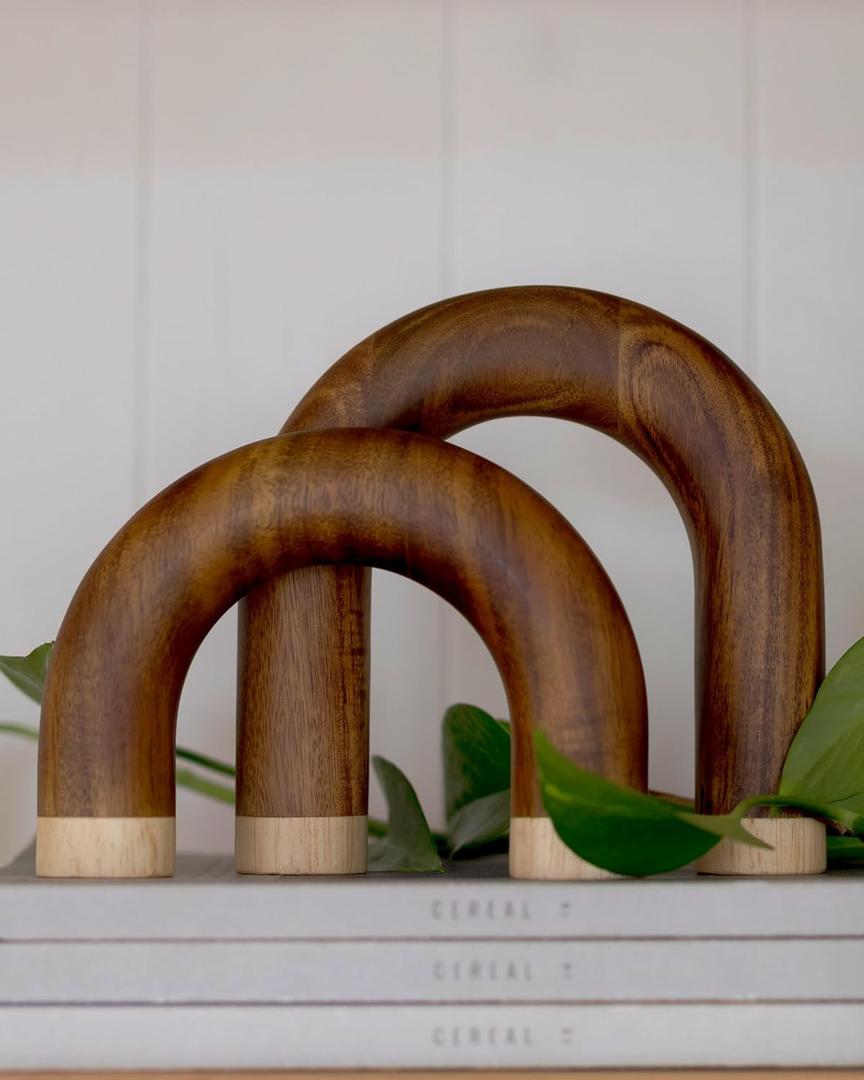 PEAKOLY Wood Arch Decorative Objects - Book Shelf Decor Aesthetic, Modern Coffee Table Decor, Home Dcor Accents, Wood Sculpture, Shelf Decorations, Bookshelf Decorations, Bookcase Decorative Items