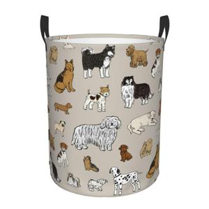 Gbuzozie Cute Dogs Animals Print Round Laundry Hamper Storage Basket Toys Clothes Organizer Bin For Home Bathroom Bedroom Dorm Nursery, 38l