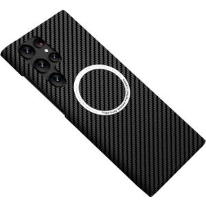 Magnetic Case for Samsung Galaxy S24 Ultra, Compatible with MagSafe Carbon Fiber Slim Thin Lightweight Aramid Fiber PC Back Anti Scratch Drop Protection Rugged Shockproof Cover, Black