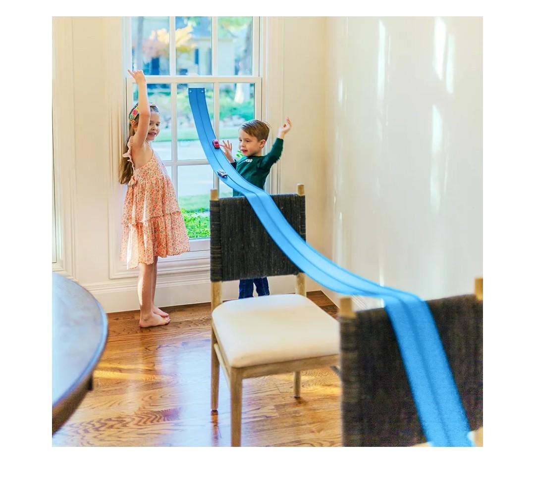 FlexTrack 5000 Flexible Race Car Track for Kids Toy with Suction Cups Compatible with Hot Wheels and Diecast 1/64th Cars and More 15 Feet Long Rolls Up Portable Racetrack (Daytona Blue)