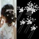 5 Pieces Rhinestone Bridal Hair Pins Silver Wedding Hair Accessories for Brides, Bridesmaids & Flower Girls Bridal Hair Accessories with Crystal & Pearl Design Perfect for Weddings & Special Occasions