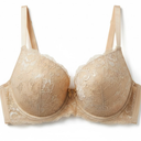 Women Lace Underwired Push Up Bra Plus Size Lingerie Comfortable T-Shirt Floral Everyday Bra Beige 34B-40E, Size 34D