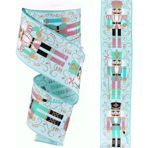 RG Ribbon 2.5" Pastel Nutcrackers with Wired Edges for Christmas Bows, Wreaths, Gift Wrap, Crafts, and Decorations (Light Blue, Pink, Multi, 2.5" x 10 Yards)