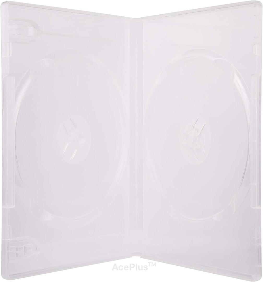10 Super Clear Double 2-Disc DVD Cases in 14mm Standard Thickness with Clear Wraparound Sleeve (10-Pack)