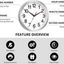 Rohioue 12 Inch Wall Clock Modern Battery Operated Silent Non Ticking Analog Clock Decorative for Bedroom Kitchen Bathroom Office Home Living Room (Silver)