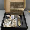 Gold Shower System, 10'' Square Rainfall Shower Head with Handheld Combo Spray, Bathroom Brushed Gold Shower Faucet Set with Valve, 59'' Shower Hose, Shower Trim Kit and Diverter, Wall Mounted