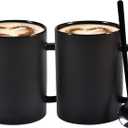 Coffee Mugs, Matte Black Ceramic Mug Set of 2, 13.5 OZ Large Coffee Set with Black Coffee Spoons, Big Cups for Cappuccino Latte or Tea for Home Office Restaurant or Bar, for Men and Women Couple Gift