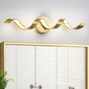 LED Modern Bathroom Vanity Light Fixtures, 24 inch Gold Wall Lamp Bedroom 4000K, Spiral Design Wall Sconce for Mirror, Living Room, Bedroom, Hallway 15W