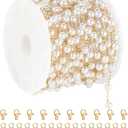 UMAOKANG 16.4 Feet Faux Pearl Chain for Jewelry Making Gold Plated Stainless Steel Chain Link with Jump Rings and Lobster Clasps