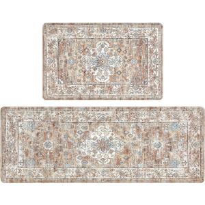 Pauwer Anti Fatigue Kitchen Mat Set of 2 Non Slip Kitchen Mats for Floor Cushioned Kitchen Rugs Comfort Standing Mat Farmhouse Waterproof PVC Foam Kitchen Floor Mat Runner (17"x28"+17"x48"--0.4", Vintage Cream Tan)