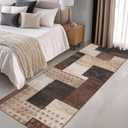 Modern Geometric Patchwork Indoor Runner Rug for Living Room, Chocolate 2'x 6' Rug Rockwood Collection Hardwood Floors Decor for Bedroom, Brown Throw Carpet for Office Entryway Dining Room