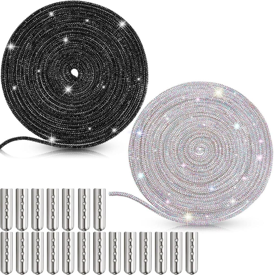 MTLEE Rhinestone Shoe Laces Bling Shoe Laces Rhinestone Diamond Hoodie String Glitter Cords for Sneakers with Aglets (Black)