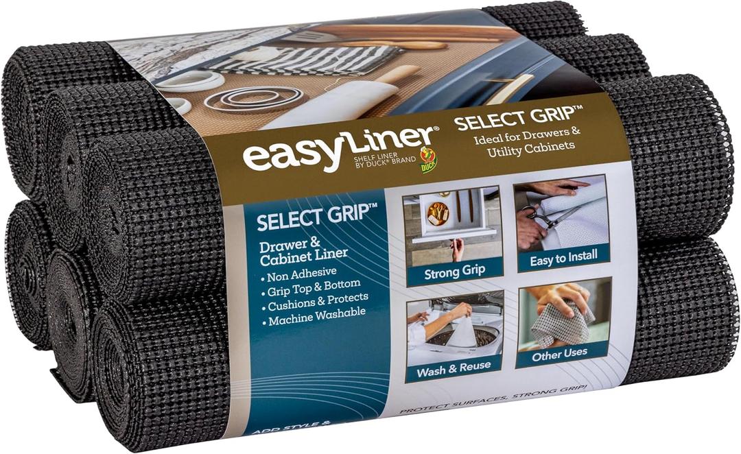EasyLiner Select Grip Shelf Liner - Easy to Install & Cut to Fit - Non Slip, Non Adhesive, Drawer Shelf & Cabinet Liner for Kitchen, Bathroom, Pantry Cupboards, 20 in x 6 ft (6 Rolls), 36 ft, Black