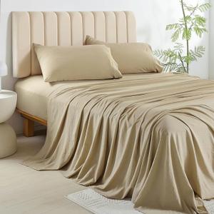 AKK Beige Sheet Set King Size - Soft Microfiber Bed Sheets for Extra Deep Pocket, Hotel Luxury Cooling Bedding Sets, Wrinkle Free Oeko-Tex, 4 Piece