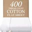 Queen 400 Thread Count 100% Cotton Flat Sheet - Comfortable, Cooling & Breathable Cotton - Top Flat Sheet Only - Luxury Hotel Quality Bedding - Extra Soft and Comfy - Easy Care, Wrinkle Free - White
