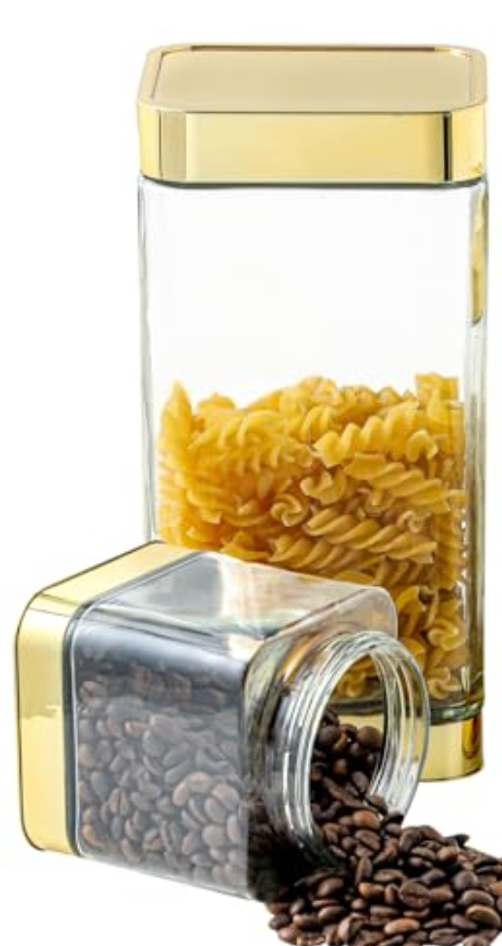 BETTWILL Glass Storage Jars-Large Kitchen Glass Canisters with Airtight Lids -Coffee Pasta Sugar Tea Snack Nuts Cookie Flour Food Container - Set of 2