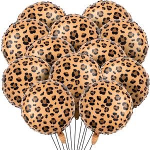 BBTO 12 Pcs Leopard & Cheetah Balloons 18 Inch Leopard Print Foil Balloons Cheetah Print Decoration for Birthday Party Camo Animal Jungle Adventure Baby Shower Wedding (Golden Brown)