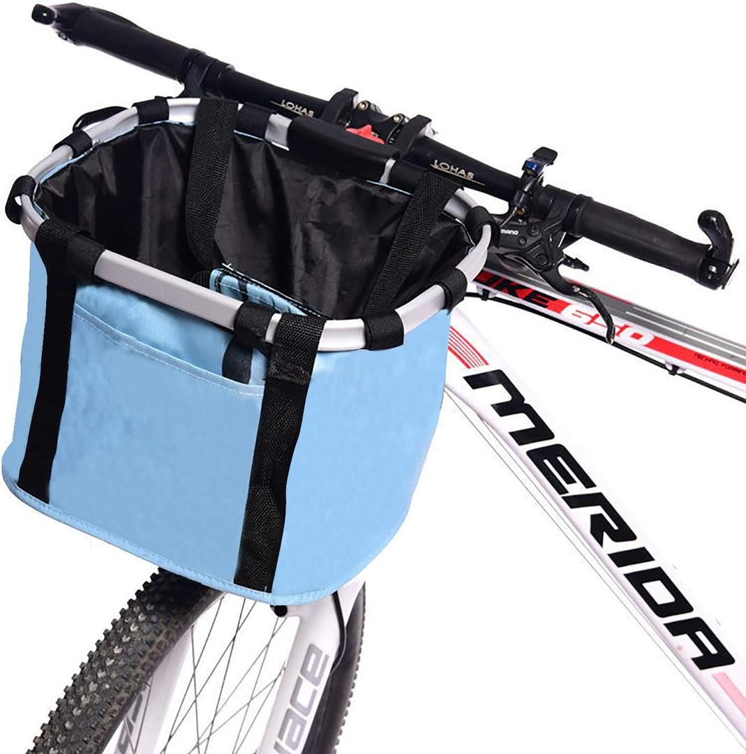 URBEST Bike Basket,Small Pets Cat Dog Folding Carrier,Removable Bicycle Handlebar Front Basket, Quick Release and Easy to Install,Detachable Cycling Bag (Sky Blue)