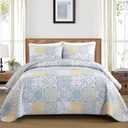 Dobuyly Queen Quilt Set 3 Pieces, Blue/Yellow/Grey Patchwork Bedspreads, Boho Summer Coverlet Set, Soft Lightweight Microfiber Bedding Set for All Seasons 96"x90"