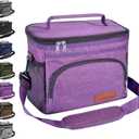 ExtraCharm Insulated Lunch Bag for Women/Men - Reusable Lunch Box for Office Picnic Hiking Beach - Leakproof Cooler Tote Bag Organizer with Adjustable Shoulder Strap for Adults - Purple