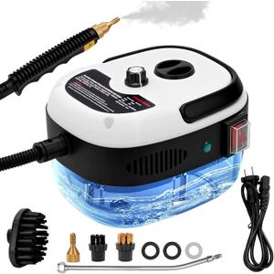 Steam Cleaner, 2500W High Handheld Steam Cleaner, 1L Portable Car Steam Cleaner, 6 High Speeds Pressure Temperature Steam Cleaning Machine with 3 Brush Heads for Kitchen Home Car CleaningWhite