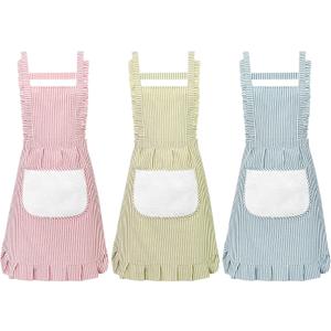 3 Pcs Aprons for Women with Pockets, Adjustable Kitchen Cooking Aprons Waterproof Bib Stripe Apron for Men Women Baking Cooking Gardening