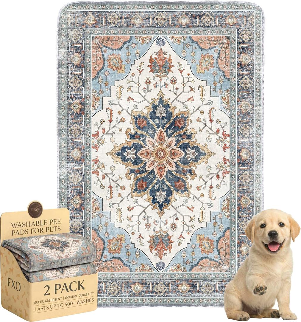 Washable Pee Pads for Dogs,Great Urine Absorbent Reusable Puppy Training Pads,Waterproof,Leak-Proof & Non-Slip Potty Pads for Whelping,CratePlaypenBed.(Blue Floral, 24" x36" )