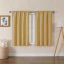 Lecloud Bessie Gold Short Curtains 45 Inch Length 2 Panels, Faux Linen Light Filtering Curtains with Dual Rod Pocket, Farmhouse Small Window Curtain for Bedroom Living Room, Each 30 W x 45 L