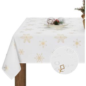 Christmas Tablecloth, Gold Snowflake Table Cloth, Xmas Sparkling Metallic Tablecloths for Dining Kitchen Winter Holiday, Waterproof Table Cover for Party Home Decor, Rectangle 57 x 120 inch (Rectangle 60" x 120", Sparkling Gold)
