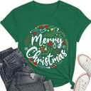 Christmas Shirt for Women Merry Christmas Leopard Graphic Tee Xmas Tree Graphic Holiday T-Shirt Tops (Small, Green1)