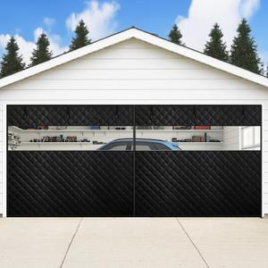 Thermal Insulated Garage Door Curtain with Clear Window, 16ft x 7ft Winter Door Cover for 2 Car Garage Heat Insulation with Thicken Polyester Fiberfill & Durable Oxford Fabric, Waterproof
