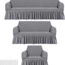 3 Pcs Sofa Slipcover Set for Couch Cushion Durable Washable High Elastic Stretchable Furniture Couch Covers with Skirt for Sofa Loveseat Arm Chair(Light Gray,Seersucker)