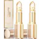 2Pcs Transferproof Color Changing Lipstick,Gold Crystal Color Changing Lipstick,Long Lasting 24 Hours Moisturizing Glossy Shine Lip Gloss for Women