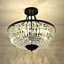 WINGBO 19.5 Inch Crystal Ceiling Light Fixture, 5-Light Raindrop Semi Flush Mount Chandelier, Modern Round Close to Ceiling Hanging Light for Living Room Dining Room Bedroom Hallway, Black