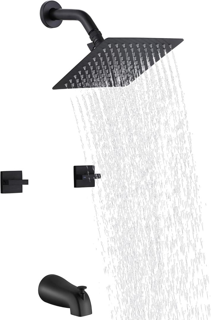 2 Handle Shower Faucet Set with Tub Spout Two Handles Tub Shower Faucet Set Bathtub Shower Faucet Combo Matte Black