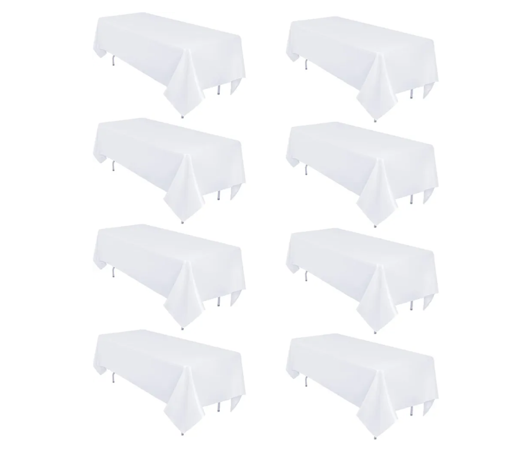 8 Pack White Table Cloth 60 x 126 Inch Rectangular Tablecloths for 8 Foot Rectangle Tables, Wrinkle Resistant White Tablecloth Washable Polyester Fabric Table Covers for Buffet Wedding Party Banquet