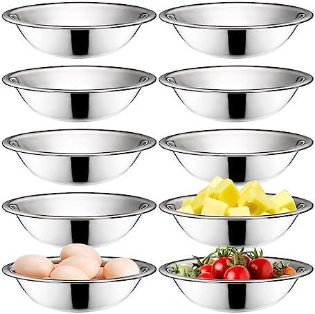 Okllen 10 Pack Small Stainless Steel Bowls, 6 1/2 Inch Wide Kitchen Metal Bowl with Flat Base, 3/4 Quart Prep Bowls for Meal Prep, Cooking, Serving, Baking